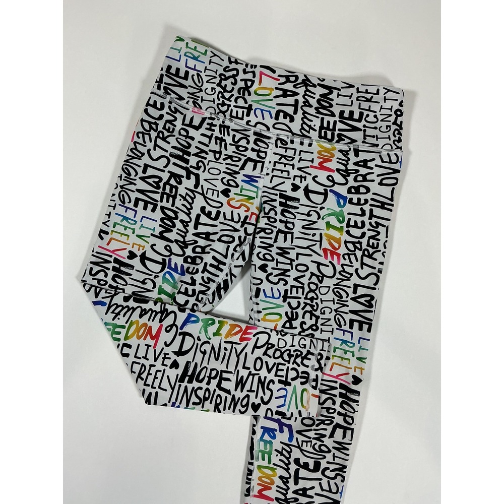 Athleta Elation Train 7/8 Tight Leggings Pride Graffiti Print White Multi Size L